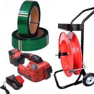 Plastic strapping kit TITAN 10-16mm PET/PP with battery, charger, 12mm PET strap, strapping cart