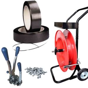 Poly strapping kit PPST13 with 12mm PP strap, seals, and strapping cart