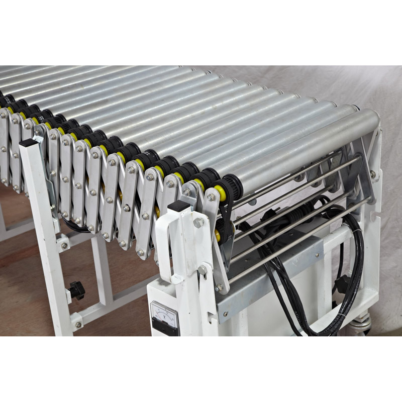 Belt-driven rollers and concertina frame of the powered flex conveyor