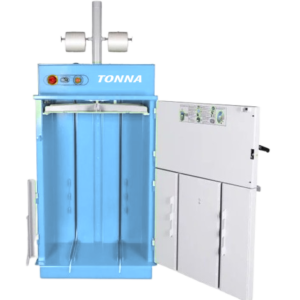 TONNA E80 PLC cardboard baler with 4 ton press force and open door